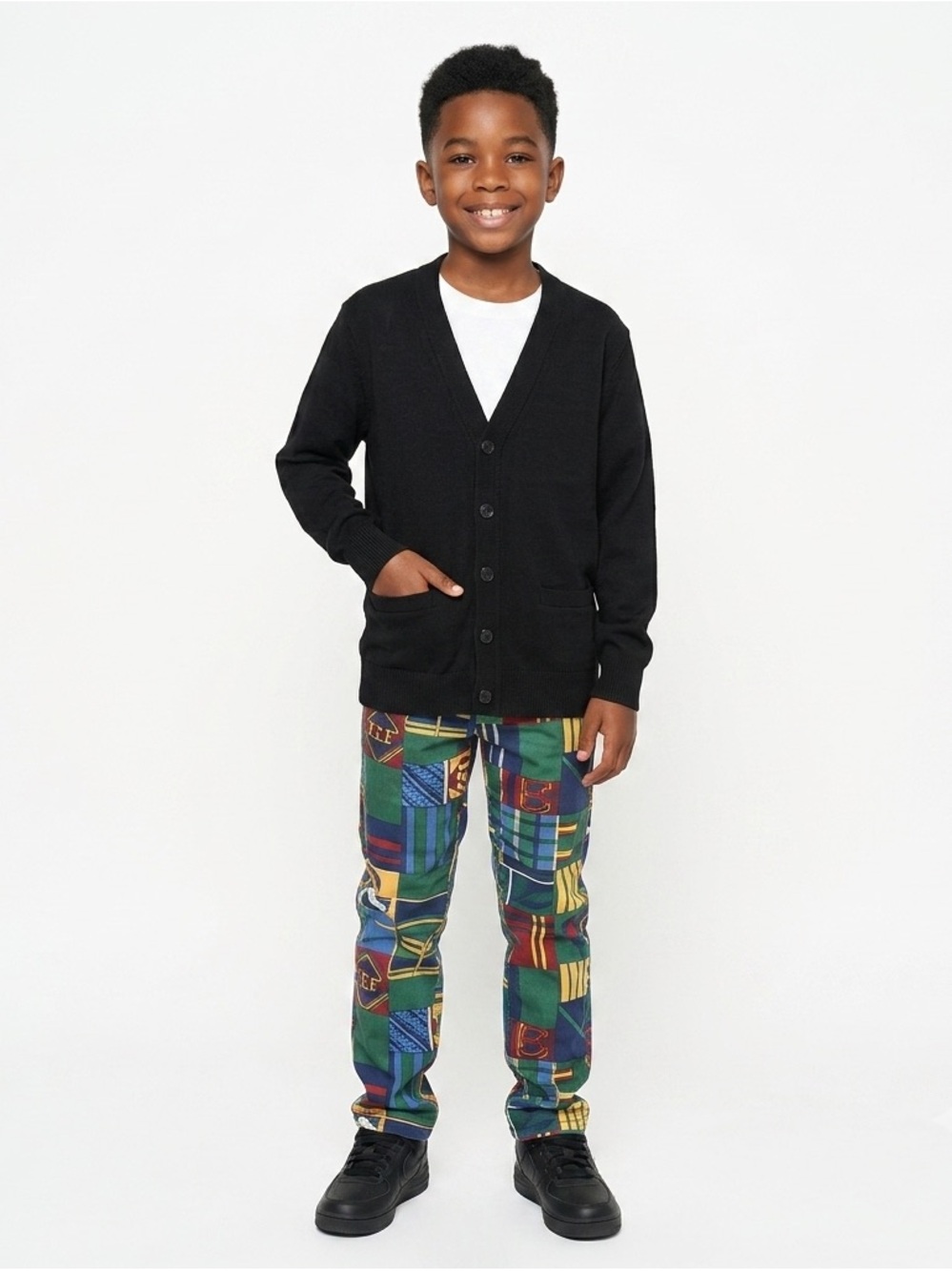 T.Q. Knits Black V-Neck Boys Cardigan - Size YXL
